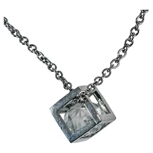 Mestige Chain Box Pendant Necklace Diamond cut Swaroski Crystal silver tone - Picture 1 of 6