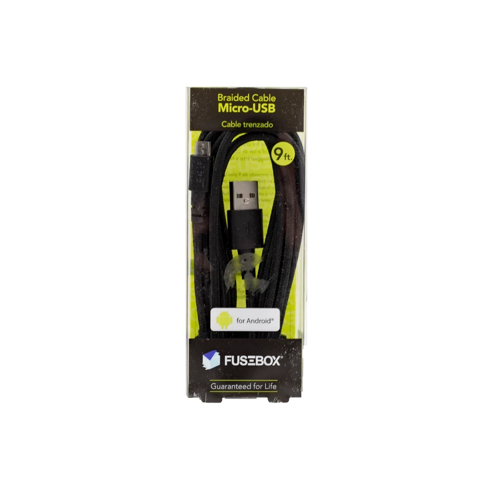 FuseBox - Braided Cable Micro-USB Charger - Android - 9ft - Black - #B3-1909 - Image 1 of 1