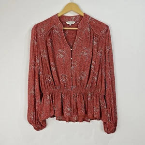 Next Blouse Womens Size 14 Terracotta Red Floral V Neck Boho Savannah Miller - Picture 1 of 10