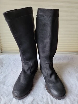 Botas altas Diesel Prairie para mujer talla US 7 cuero gamuza genuino hasta la rodilla negras Foto 1 de 4
