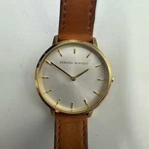 Rebecca Minkoff Watch Women Gold Tone Round 34mm Brown Band New Battery - Picture 1 of 14