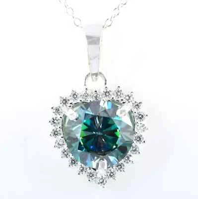 RARE 10 Ct Treated Blue Diamond Solitaire Pendant 925 Sterling Silver Certified - Image 1 of 4