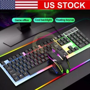 Gaming Keyboard And Mouse LED Light Backlit Mechanical Feel For Computer Desktop - Picture 1 of 14