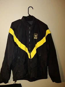 Black yellow US Army Full Zip Windbreaker Jacket Coat Water Resistant med long - Picture 1 of 3
