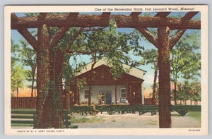 Postal de lino de madera de Fort Leonard de uno de los pasillos de recreación Missouri sin publicar - Imagen 1 de 2