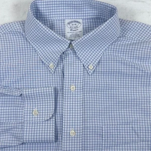 Brooks Brothers Mens 16 Classic Supima Cotton Non Iron Button Down Shirt Check - Picture 1 of 7