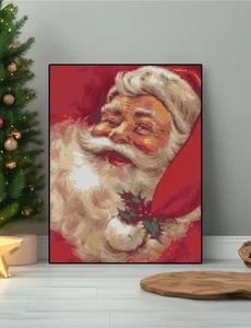 1950er Jahre Santa Vintage Retro Weihnachten gezählt Kreuzstich Muster Nadelspitze - Bild 1 von 2