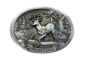 C+J Montana Elk Buck Belt Buckle Made USA 1452 Vintage 1985 80s - Picture 1 of 6