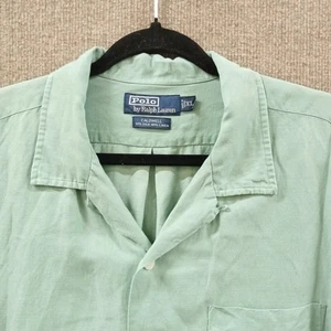 Polo by Ralph Lauren Caldwell Loop Collar Camp Hemd Herren XL Grün Seide Leinen - Bild 1 von 10