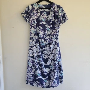 Soft Surroundings Dress M Shapely Anywhere Faux Wrap Blue Floral Knit Comfy - Picture 1 of 9