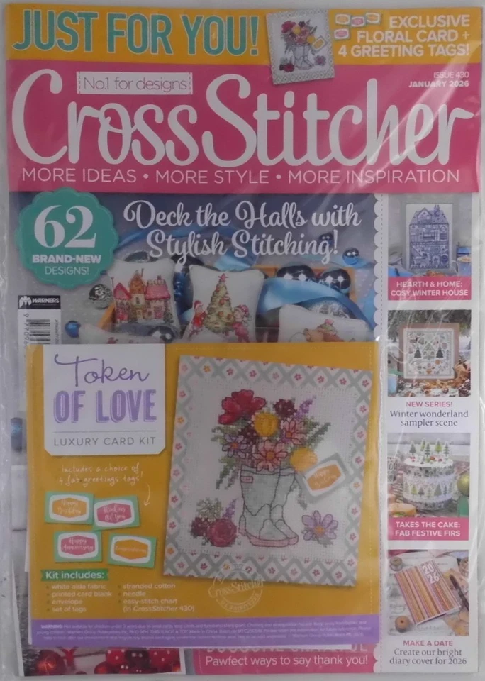 Cross Stitcher magazine Jan 2026 Christmas + Token of Love luxury card kit - Image 1 of 1