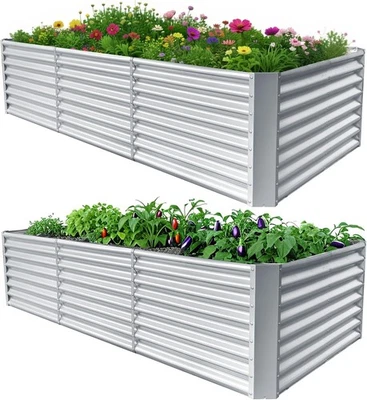 8x4x2ft Galvanized Raised Garden Bed kit Garden Planter Box Vegetable Flower - Image 1 of 4
