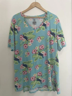 Secret Treasures Women's Colorful Tropical Floral Bird V-Neck Sleepshirt Blue S - Image 1 of 4