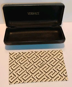 90er Vintage Versace Hart Brillenetui schwarz Leder geprägt Muschelschale mit Tuch - Bild 1 von 13