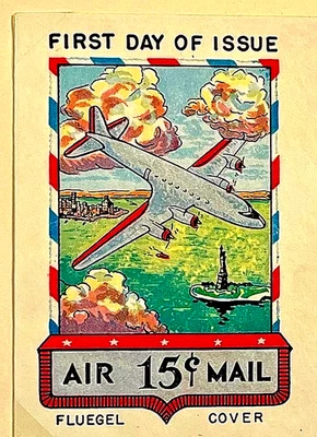 🚩1947 15c Airmail #C35 NEW YORK🏙️Skyline First Day Cover -💥 Fluegel Cachet💥 - Image 1 of 3