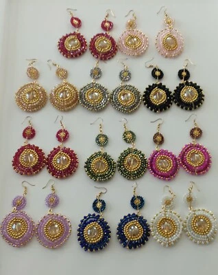 aretes con cristal y chapa artesanal mexicanos, mayoreo lote 12 pzs, hand made. - Image 1 of 4