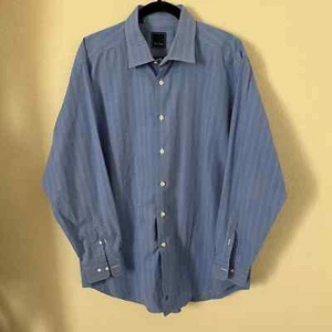David Donahue Shirt Mens 17.5" 34-35 (XLarge US) Blue Stripe Long Sleeve - Picture 1 of 7