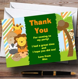 Cute Little Jungle Animals Personalised Birthday Party Thank You Cards - Picture 1 of 1