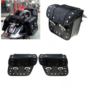 2x Alforjas de montar de cuero PU negro para motocicleta Harley Honda - Imagen 1 de 5