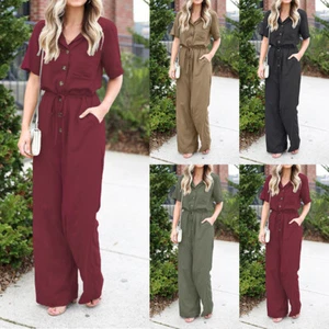 ZANZEA Womens One Piece Short Sleeve Jumpsuit Romper Long Pants Office Overalls - Picture 1 of 16