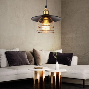Lampada a Sospensione Luce Sala da Pranzo Ottone Nero Retrò Griglia H 150 CM - Foto 1 di 9