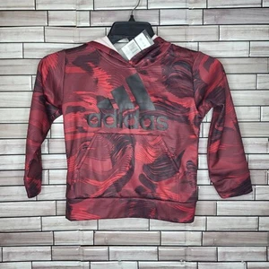 New Adidas Boys Hoodie Size 5 Burgundy Black Long Sleeve Pullover Sweater Jacket - Picture 1 of 11