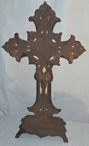 Vintage Cast Iron Cross Statue Standing Ornate Brown 21" Religious Jesus - Picture 1 of 2