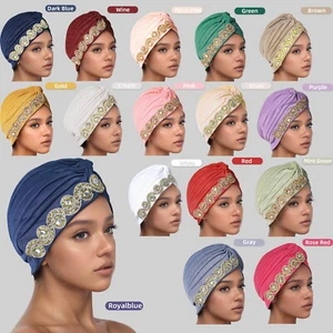 Gorras de hiyab plisadas para mujeres africanas envoltura para la cabeza turbante musulmán quimioterapia cáncer sombrero gorro - Imagen 1 de 44