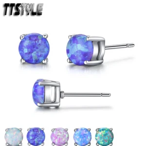 TTstyle S.Steel Opal Round Stud Earrings 3-6mm 5 Colours NEW Arrival - Picture 1 of 6