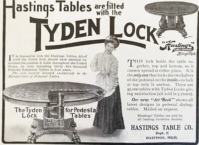 Hastings Table Co. Emil Tyden Patente Pedestal Bloqueo Inventor Michigan De Colección 1906 Anuncio Foto 1 de 2