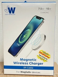 Just Wireless - 15W Magnetisches Kabelloses Ladegerät 5 Fuß Kabel - Weiß Versiegelte Box - Bild 1 von 2
