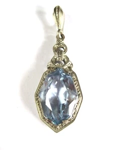 Pendente Art Deco Argento 835 Con Topazio Blu, 3,66 G - Foto 1 di 3