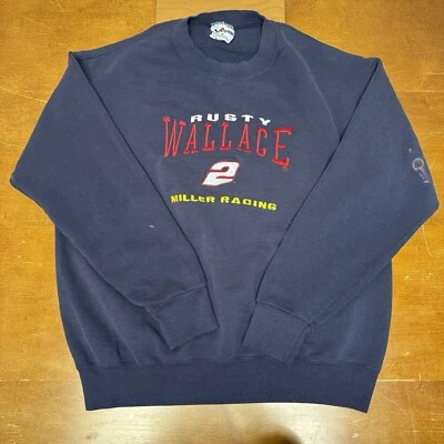 Moletom Vintage Rusty Wallace Masculino Médio Azul NASCAR Bordado Perseguição - Imagem 1 de 4