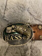 Vintage 1986 Limited Edition Bass Fishing Belt Buckle and Tooled Leather Belt