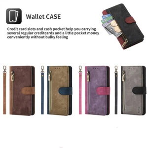 Phone Cover for LG Q70 K20 K31 K61 K42 K52 K22 Stylo 5 Skin Feel Zip Wallet Case - Picture 1 of 17