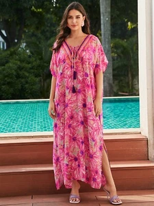 AU STOCK COTTON EMBROIDERY OVERSIZE KAFTAN KIMONO DRESS BIKINI COVER 23136-0 - Foto 1 di 5