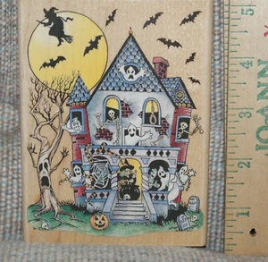 Stampendous Stamp Haunted House Stampede A1462G Halloween Wooden Mount NEW - Picture 1 of 2