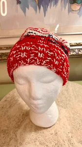 Vintage Handmade Red White Blue Unisex Beanie Hat Ski Snowboard Knit - Picture 1 of 9