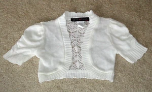 Girls Sweater Shrug Ivory Back Open Design Short Sleeve Size 4 - Picture 1 of 2