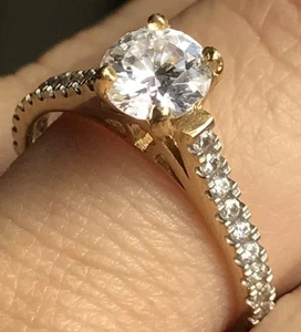 GOLD Ring 14K 1.5 carat Yellow Round cz Engagement solid fine jewelry 7 6 8 - Picture 1 of 13