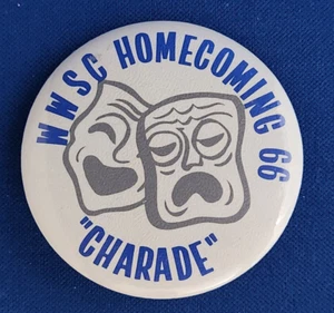 Vintage 1966 Western Washington State College Homecoming Pinback Charade Masks - Picture 1 of 2