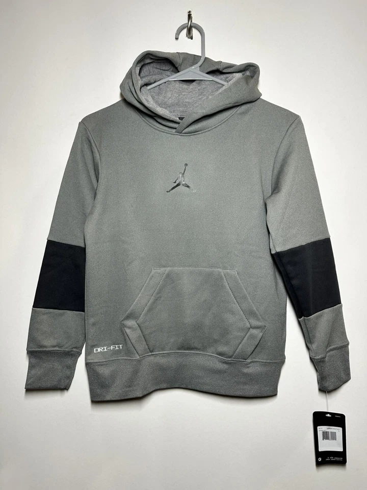 Boys Nike Air Jordan Jumpman Therma Dri-Fit LS Hoodie Gray/Black Medium