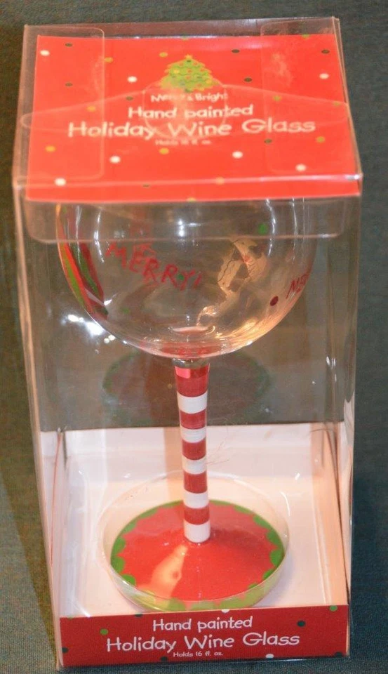 Dennis East "Christmas Ornament" 16 ox. wine Glass - Handpainted Glass MIB - Image 1 of 1