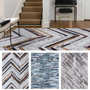 Large Faux Cowhide Rug Grey Brown Striped Calf Hide Modern Carpet Hall Runner - Picture 1 of 8