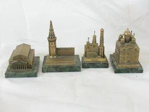 Russia Vintage Collection of 4 Brass on Marble Base Russian Miniature Buildings - Picture 1 of 16