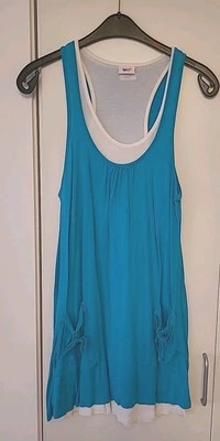 Sommerkleid von Beachtime, Gr. 38, Doppelkleid in türkis untendrunter in weiss  - Bild 1 von 3