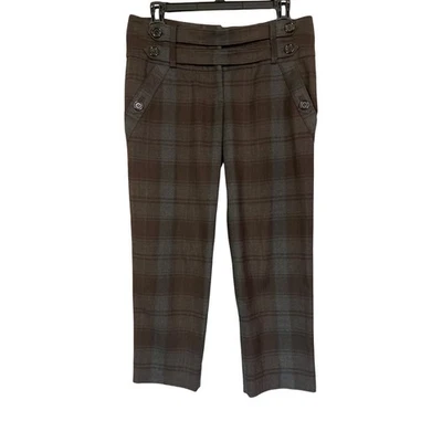 Anthropologie Cartonnier Cropped Plaid Pants Brown Gray Button Detail Women’s 4S - Image 1 of 4