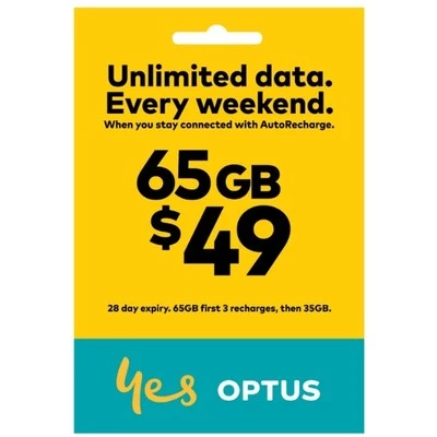 AUSTRALIAN OPTUS $49 PREPAID MULTIFIT SIM CARD KIT 3G 4G TRI CUT PREVIOUSLY $45 - Image 1 of 3