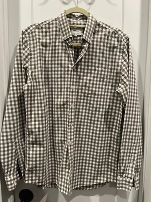 Frank & Oak Branford Shirt Men's Med Brown w/White Check Long Sleeve Button Down - Image 1 of 4
