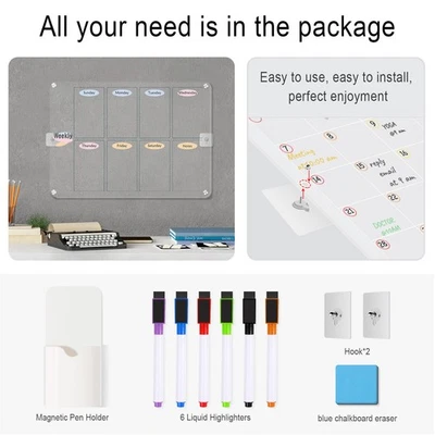 Clear Acrylic Weekly Planner With Magnets Color Label Refrigerator Dry Erase Boa - Image 1 of 4